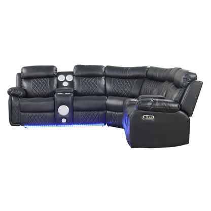 Lacrosse power reclining sectional sofa in black leather with cup holders by HouseOfZazla on Tampa Home & Garden Store
