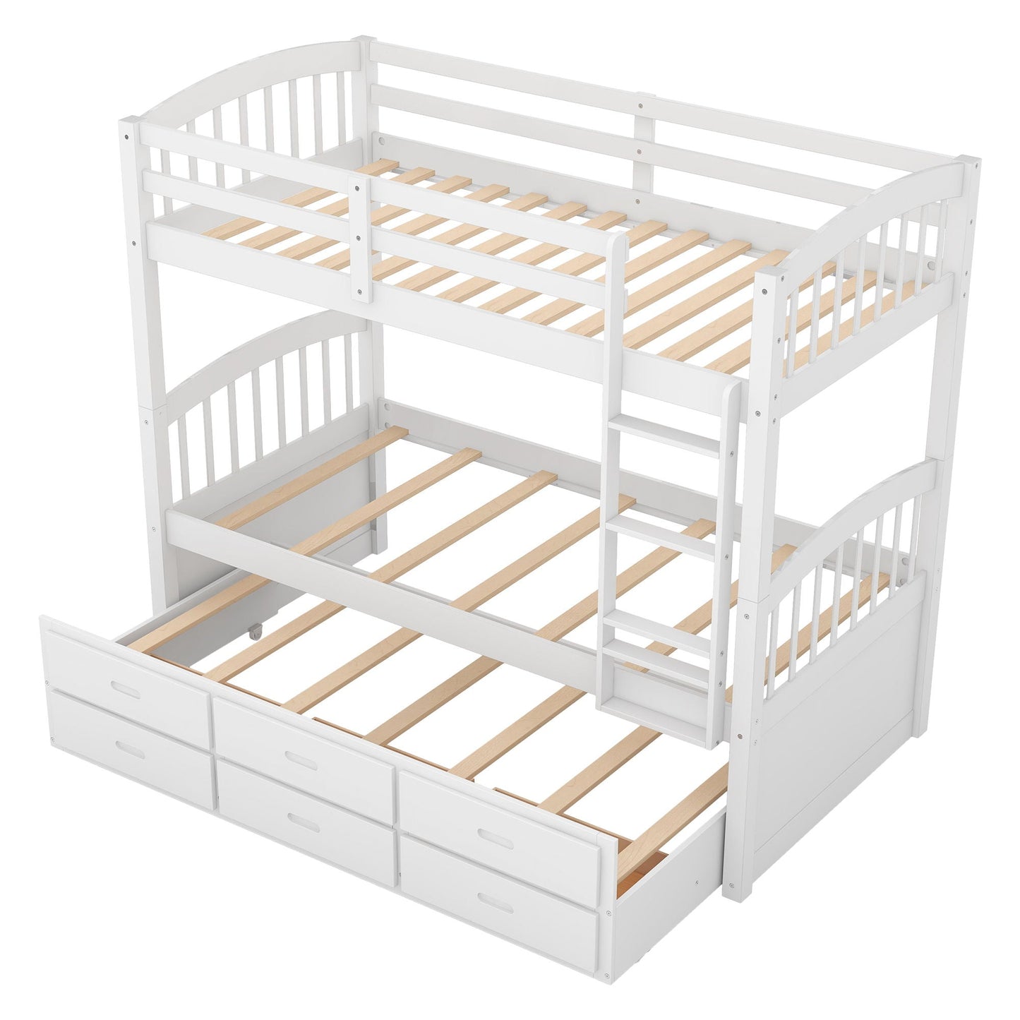 Bunk bed with trundle and drawers, white finish with arched headboard and footboard on Tampa Home & Garden Store