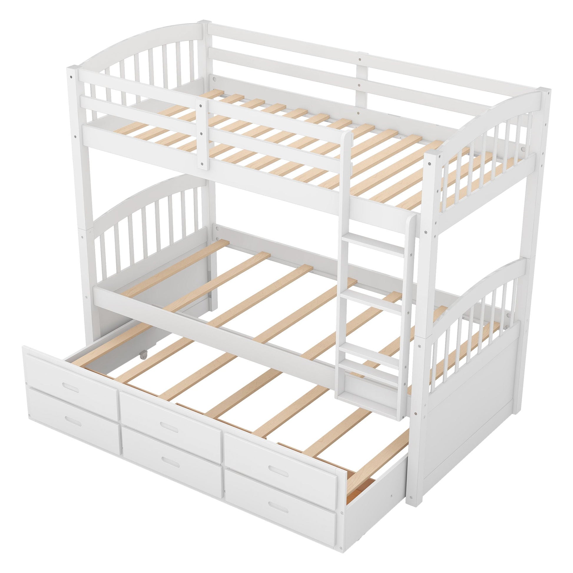Bunk bed with trundle and drawers, white finish with arched headboard and footboard on Tampa Home & Garden Store