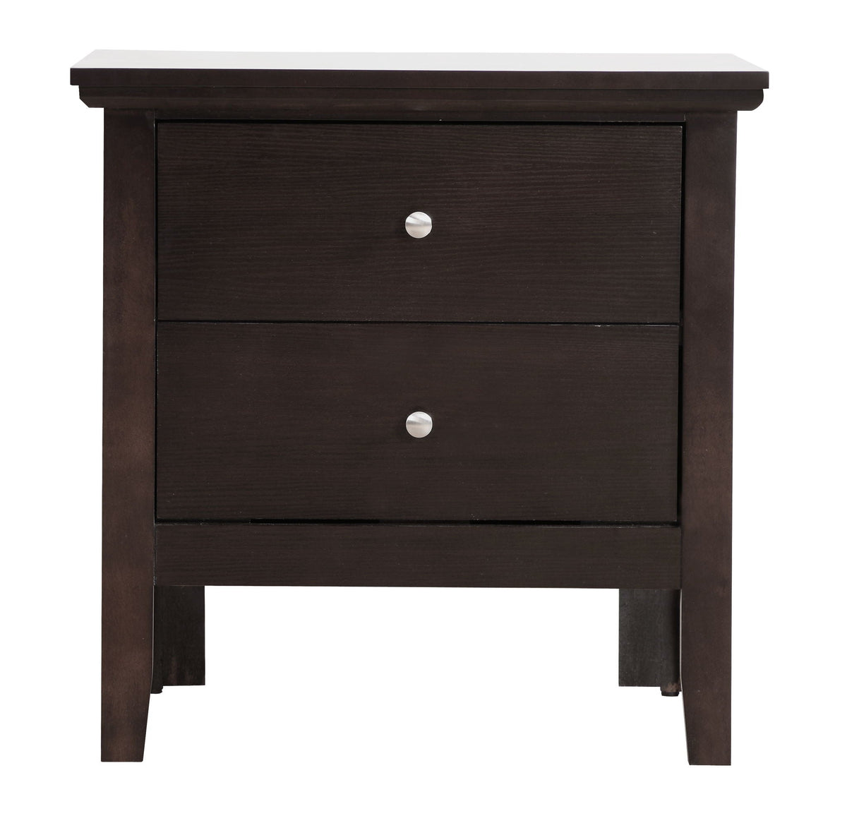 Nightstand with English dovetailed drawers in dark espresso wood and nickel hardware on Tampa Home & Garden Store