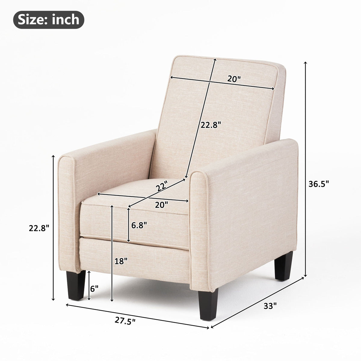 Upholstered Push Back Recliner Chair and Lounge