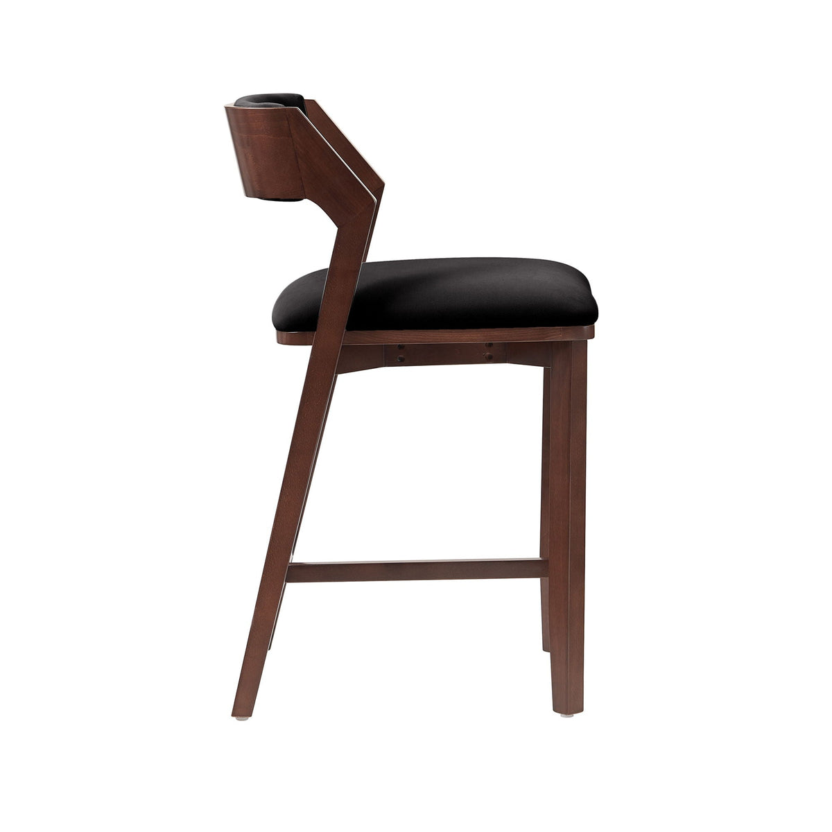Patricia Counter Stool counter height with dark brown wooden frame and black cushioned seat on Tampa Home & Garden Store