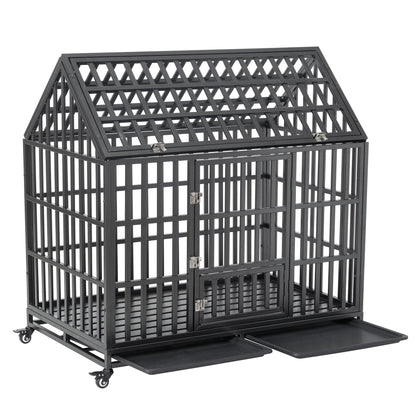 Heavy Duty Dog Crate lockable wheels black metal cage on casters with sliding tray HouseOfZazla on Tampa Home & Garden Store