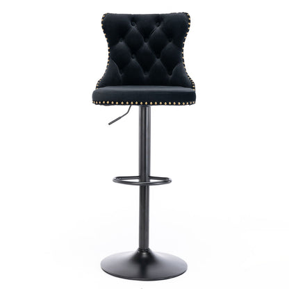 Swivel bar stools set of 2 with tufted black upholstery, gold nailhead trim, adjustable height on Tampa Home & Garden Store
