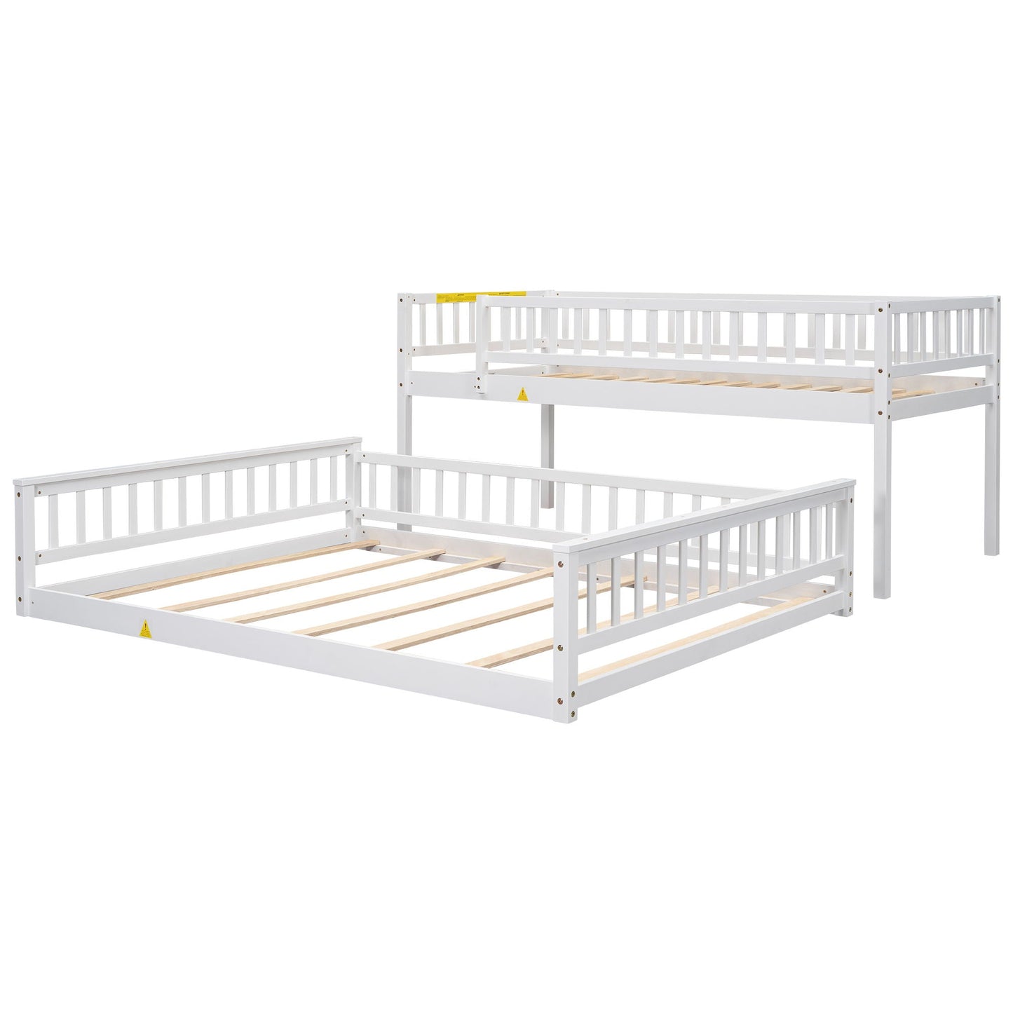 Bunk bed with ladder and guardrails by HouseOfZazla, white wooden frame, two bunk beds on Tampa Home & Garden Store