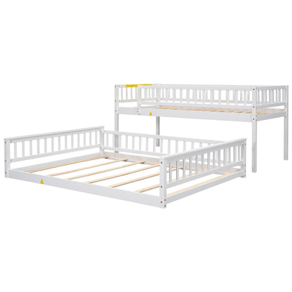 Bunk bed with ladder and guardrails by HouseOfZazla, white wooden frame, two bunk beds on Tampa Home & Garden Store