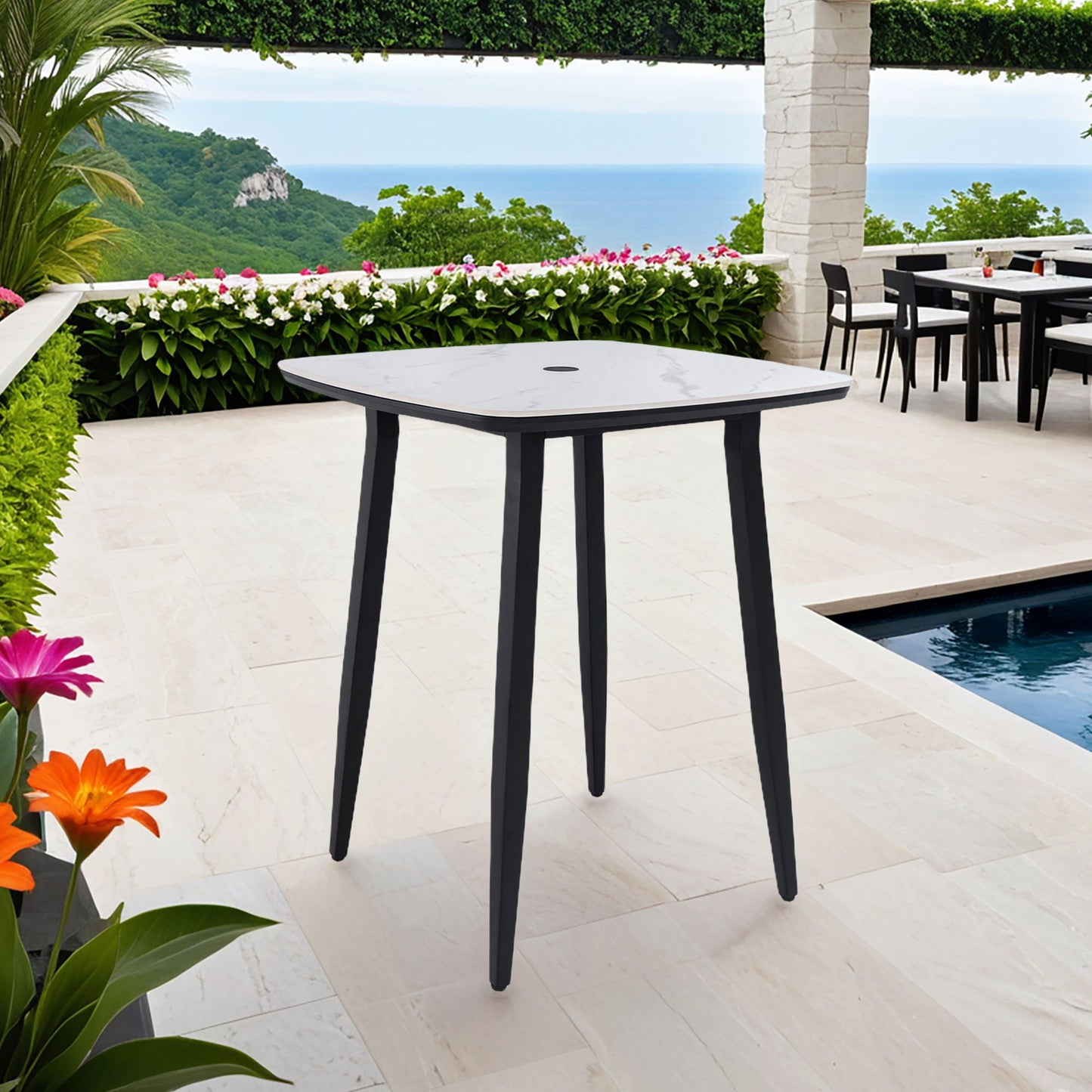 Weatherproof Outdoor Bar Table In Black And White