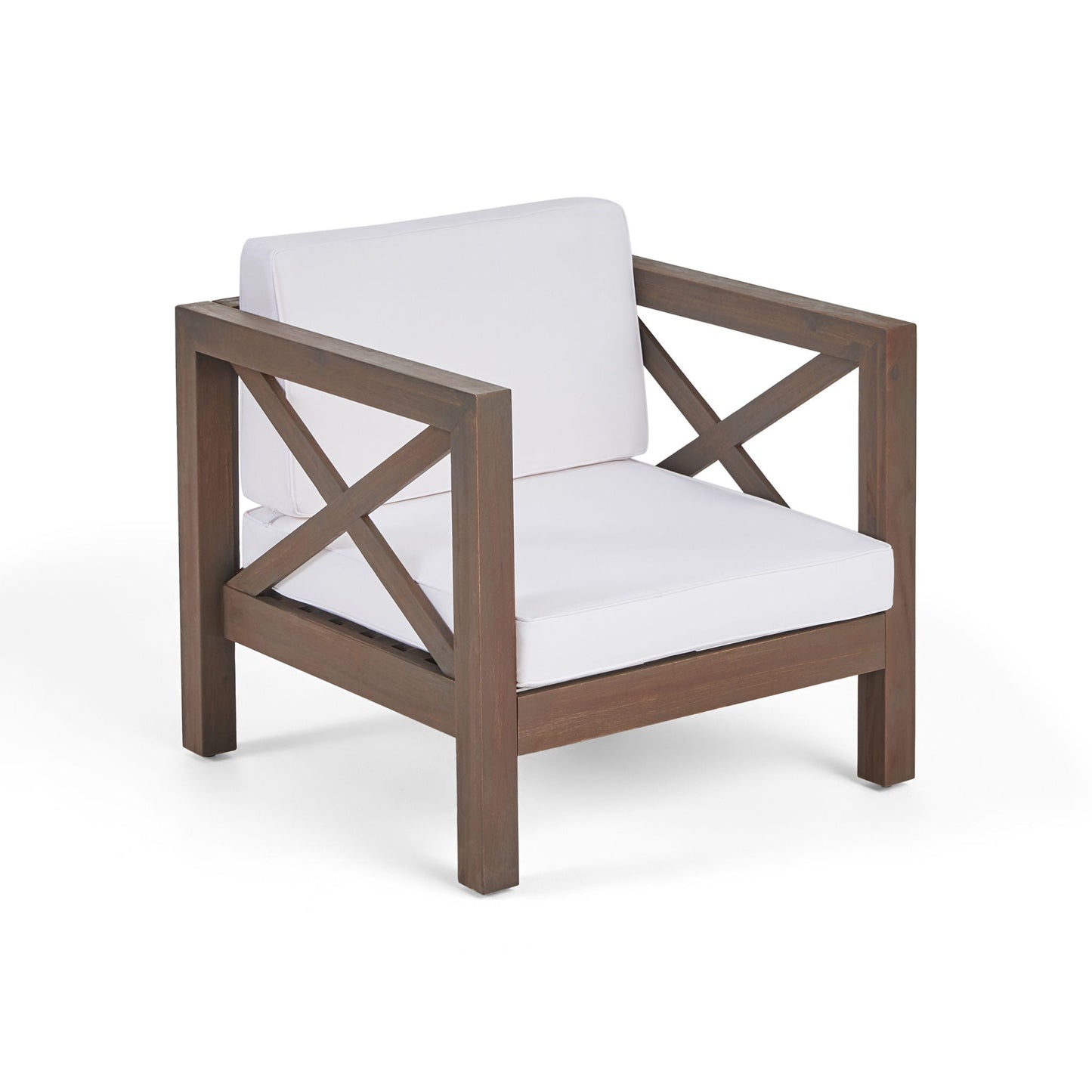 Brava Mid-Century Modern Club Chair by HouseOfZazla with white cushions and wood frame on Tampa Home & Garden Store