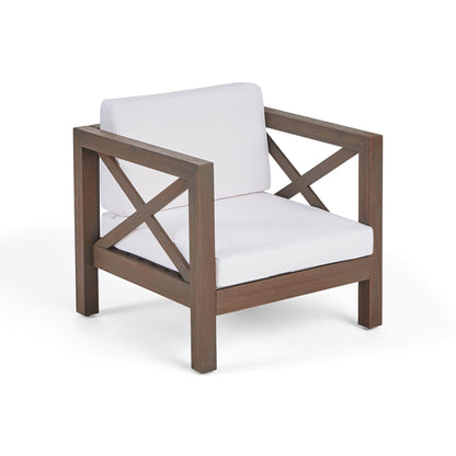 Brava Mid-Century Modern Club Chair by HouseOfZazla with white cushions and wood frame on Tampa Home & Garden Store