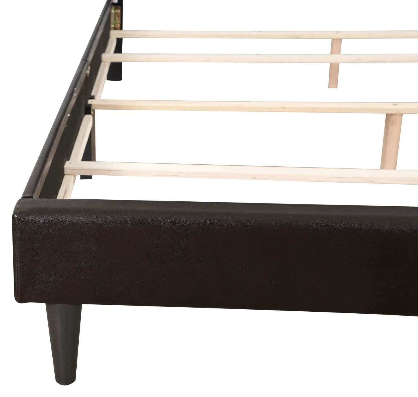 Button Tufted Bed brown leather upholstery with light wood slats Unique Piece Furniture on Tampa Home & Garden Store
