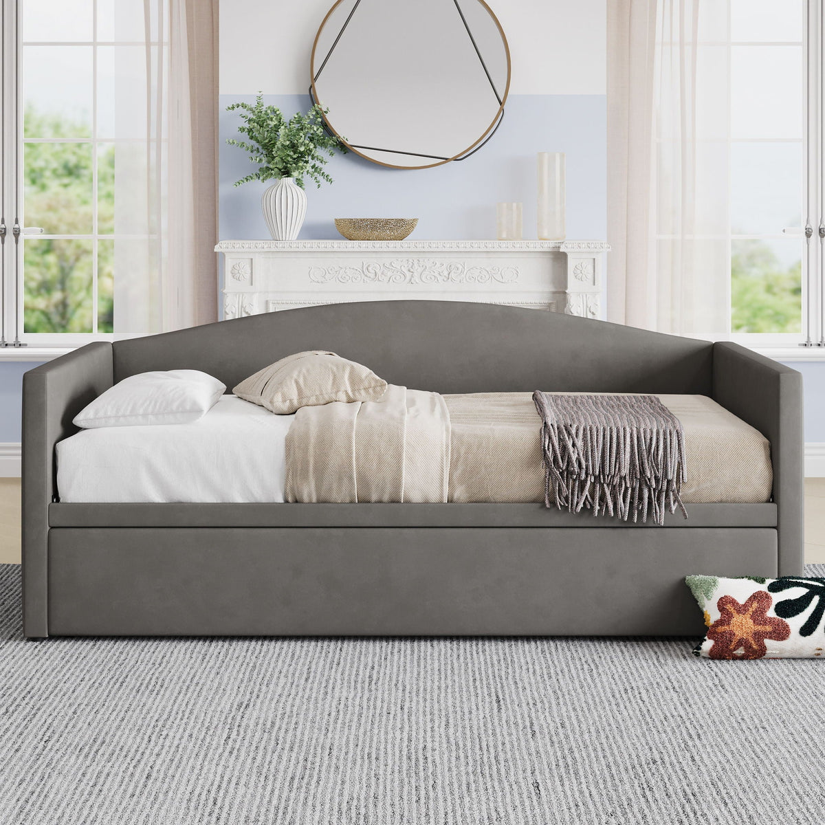 Upholstered Daybed with a Pop Up Trundle Sofa