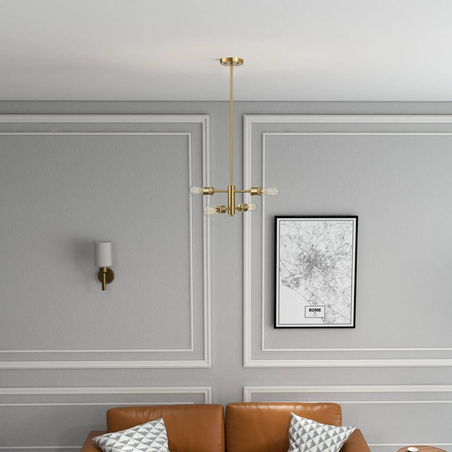 Chandelier Trellis 4-light gold pendant with clear glass bulbs on Tampa Home & Garden Store