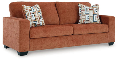 Aviemore Sofa Sleeper rust fabric with two geometric pillows Unique Piece Furniture on Tampa Home & Garden Store
