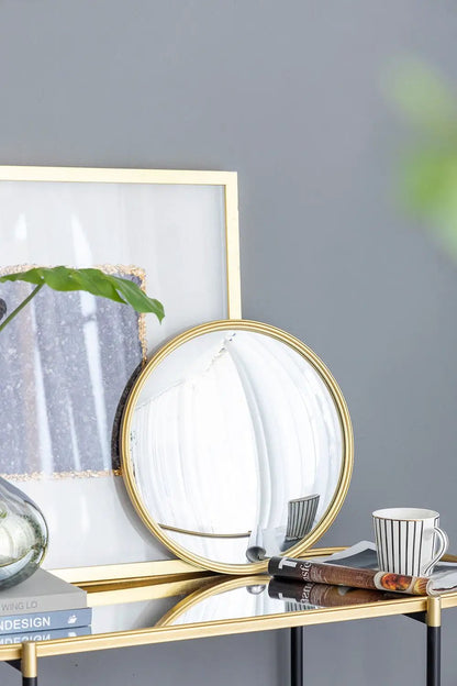 Round mirror with gold iron frame, Unique Piece Furniture wall decor for living room on Tampa Home & Garden Store