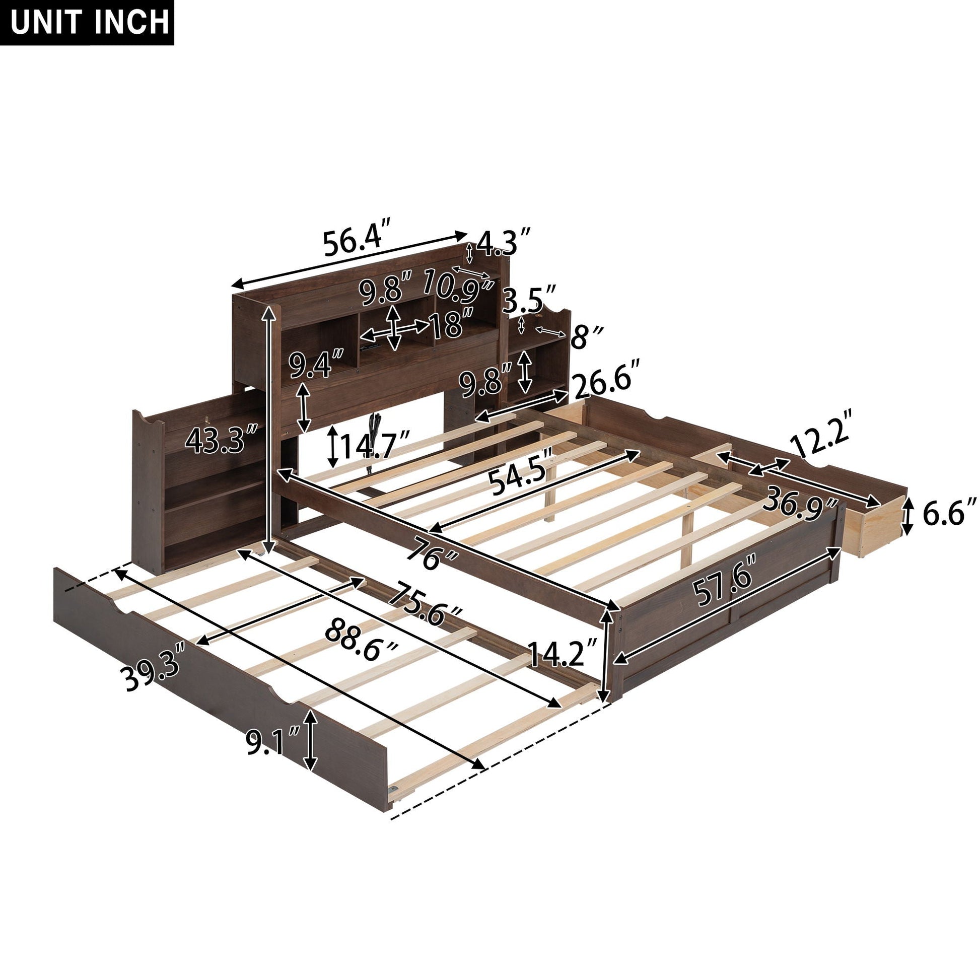 Storage platform bed pull-out shelves, trundle and 2 drawers in dark wood by HouseOfZazla on Tampa Home & Garden Store