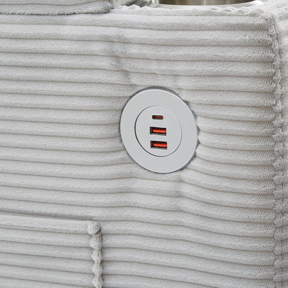 U-shaped sleeper sectional fabric in light gray with built-in round USB charging hub on Tampa Home & Garden Store