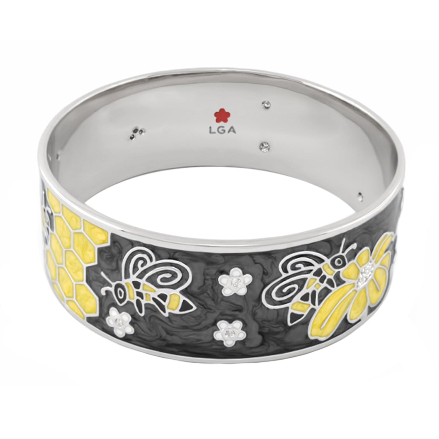 Animal Paradise Bangle Wide Bee bracelet by Lauren G Adams with yellow honeycomb motif on Tampa Home & Garden Store