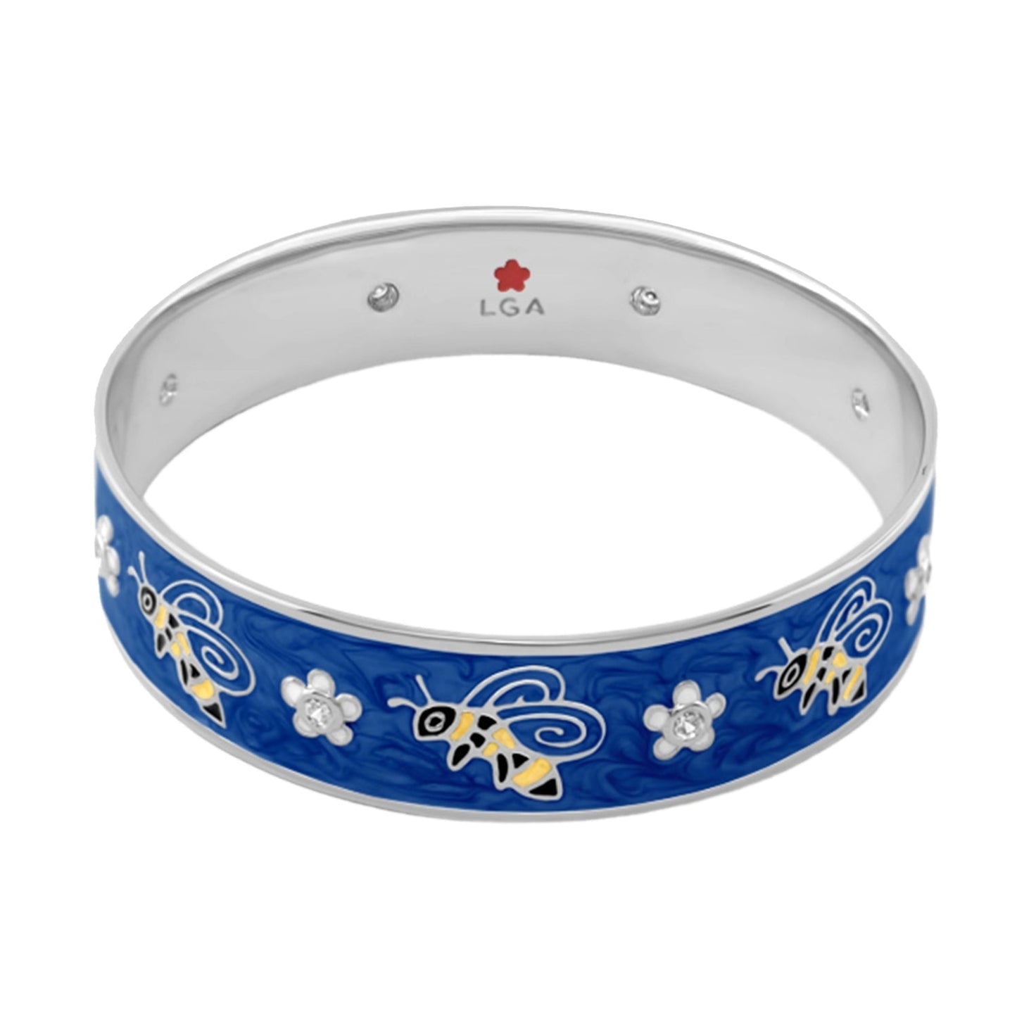 Animal Paradise Bangle bracelet in blue enamel with bee and blossom motifs by Lauren G Adams on Tampa Home & Garden Store