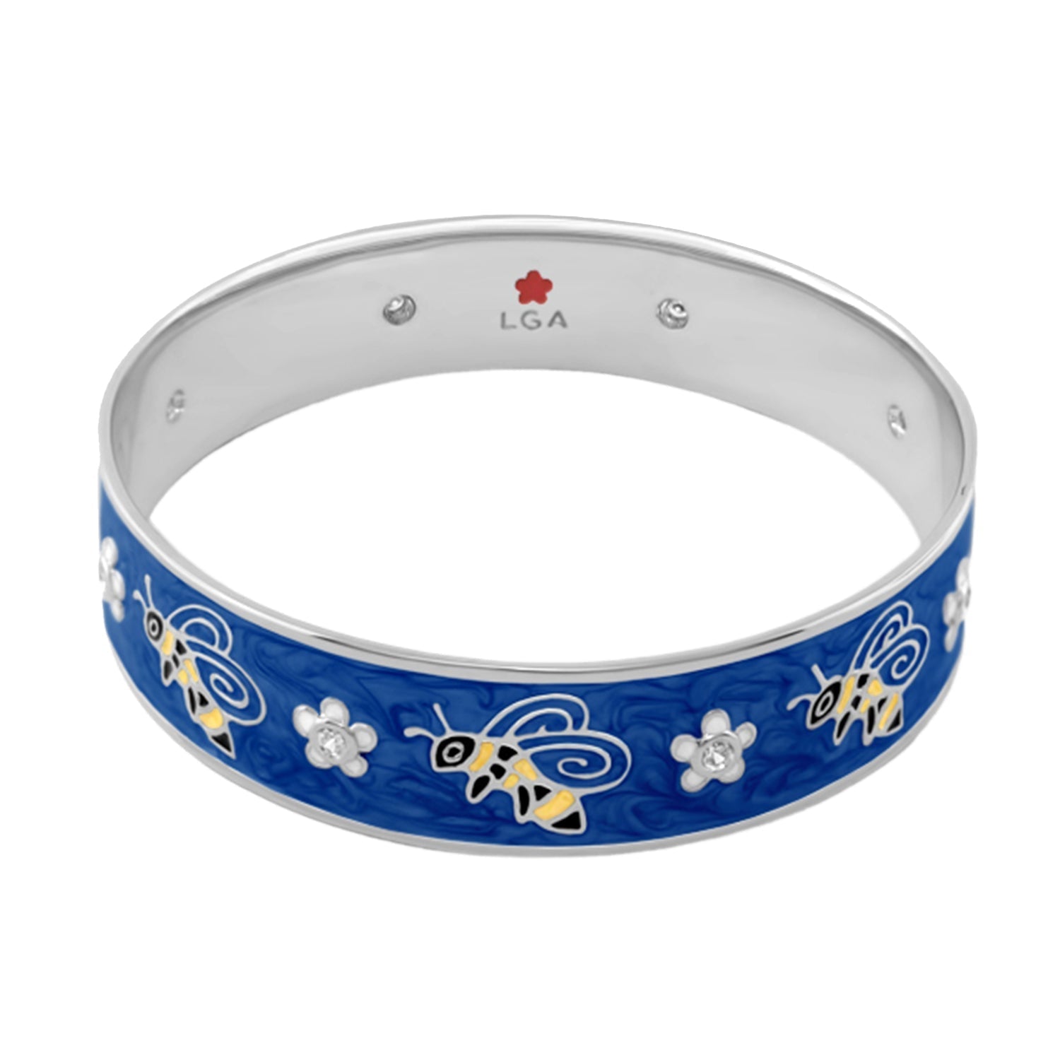 Animal Paradise Bangle bracelet in blue enamel with bee and blossom motifs by Lauren G Adams on Tampa Home & Garden Store