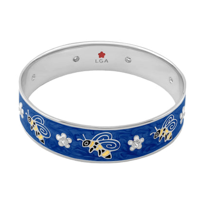 Animal Paradise Bangle bracelet in blue enamel with bee and blossom motifs by Lauren G Adams on Tampa Home & Garden Store