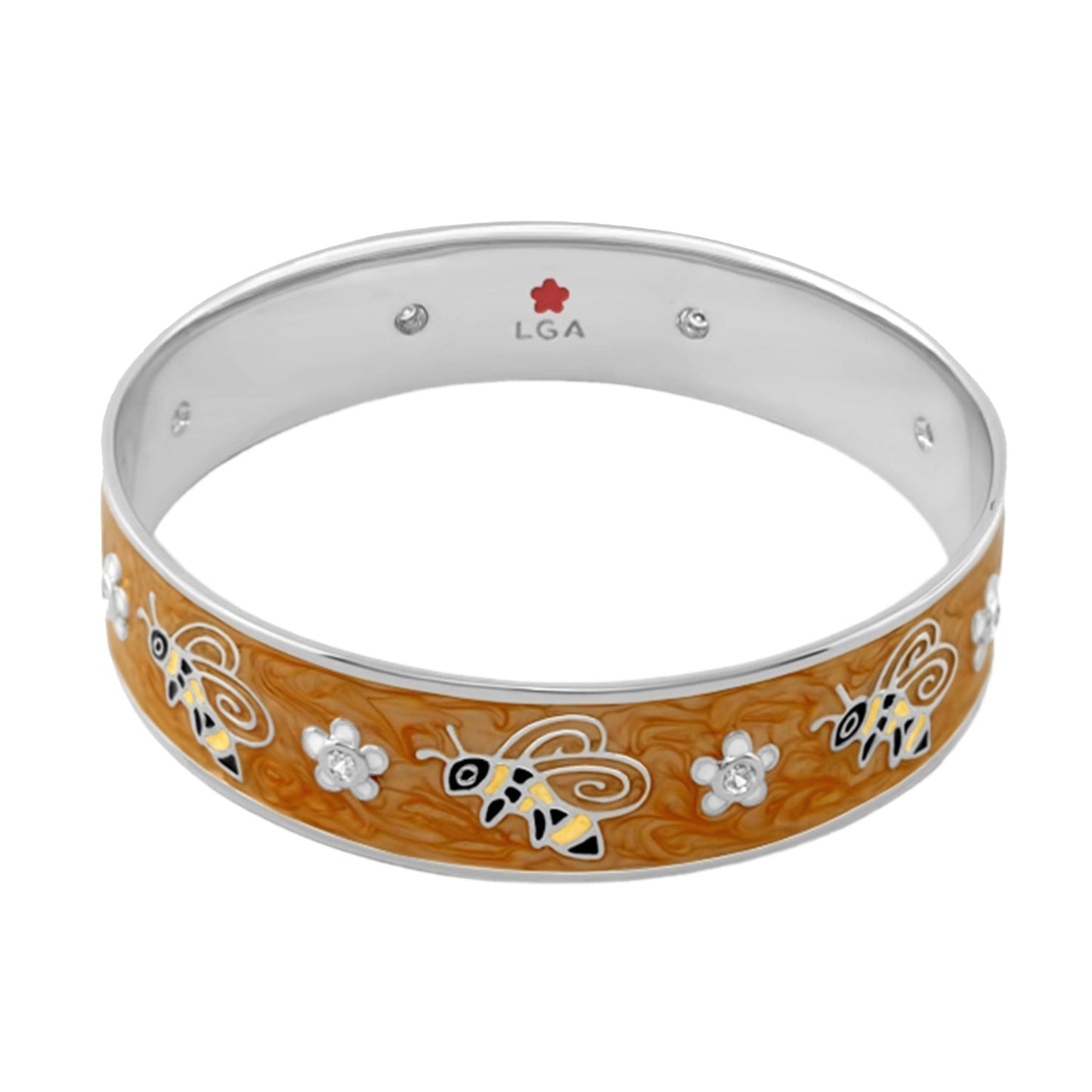 Animal Paradise Bangle Bee & Blossom by Lauren G Adams orange enamel with bees and blossoms on Tampa Home & Garden Store