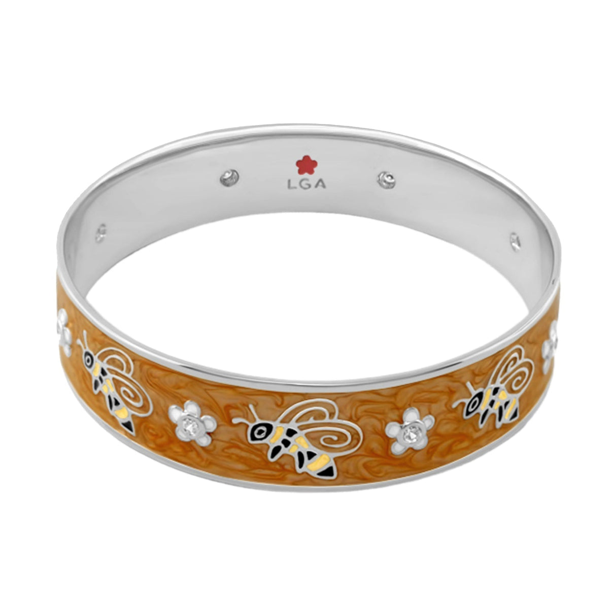 Animal Paradise Bangle Bee & Blossom by Lauren G Adams orange enamel with bees and blossoms on Tampa Home & Garden Store