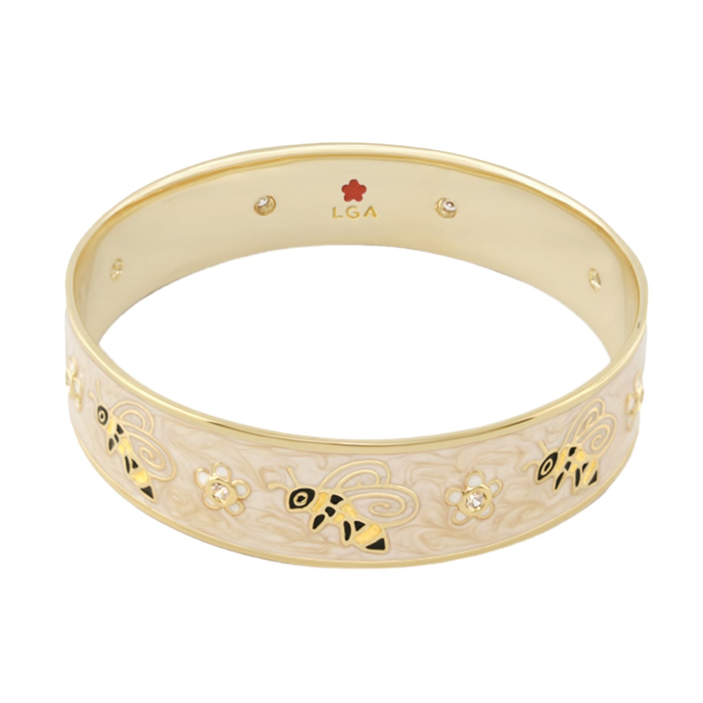 Animal Paradise Bangle — Bee & Blossom bracelet in goldtone with bees and flowers by LGA on Tampa Home & Garden Store