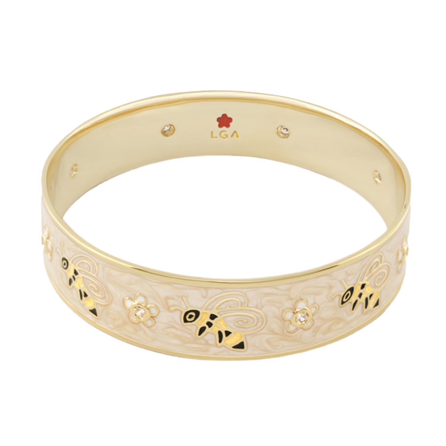 Animal Paradise Bangle — Bee & Blossom bracelet in goldtone with bees and flowers by LGA on Tampa Home & Garden Store