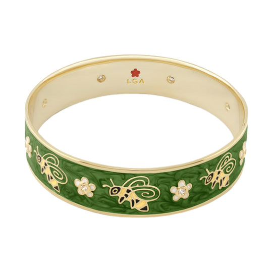 Animal Paradise Bangle Bee & Blossom bracelet in green enamel with gold bees by Lauren G Adams on Tampa Home & Garden Store