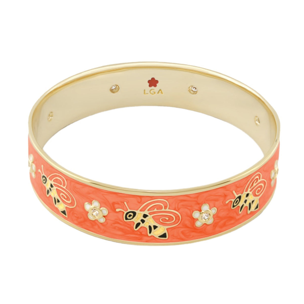 Animal Paradise Bangle bracelet coral enamel bee & blossom motif by LGA on Tampa Home & Garden Store