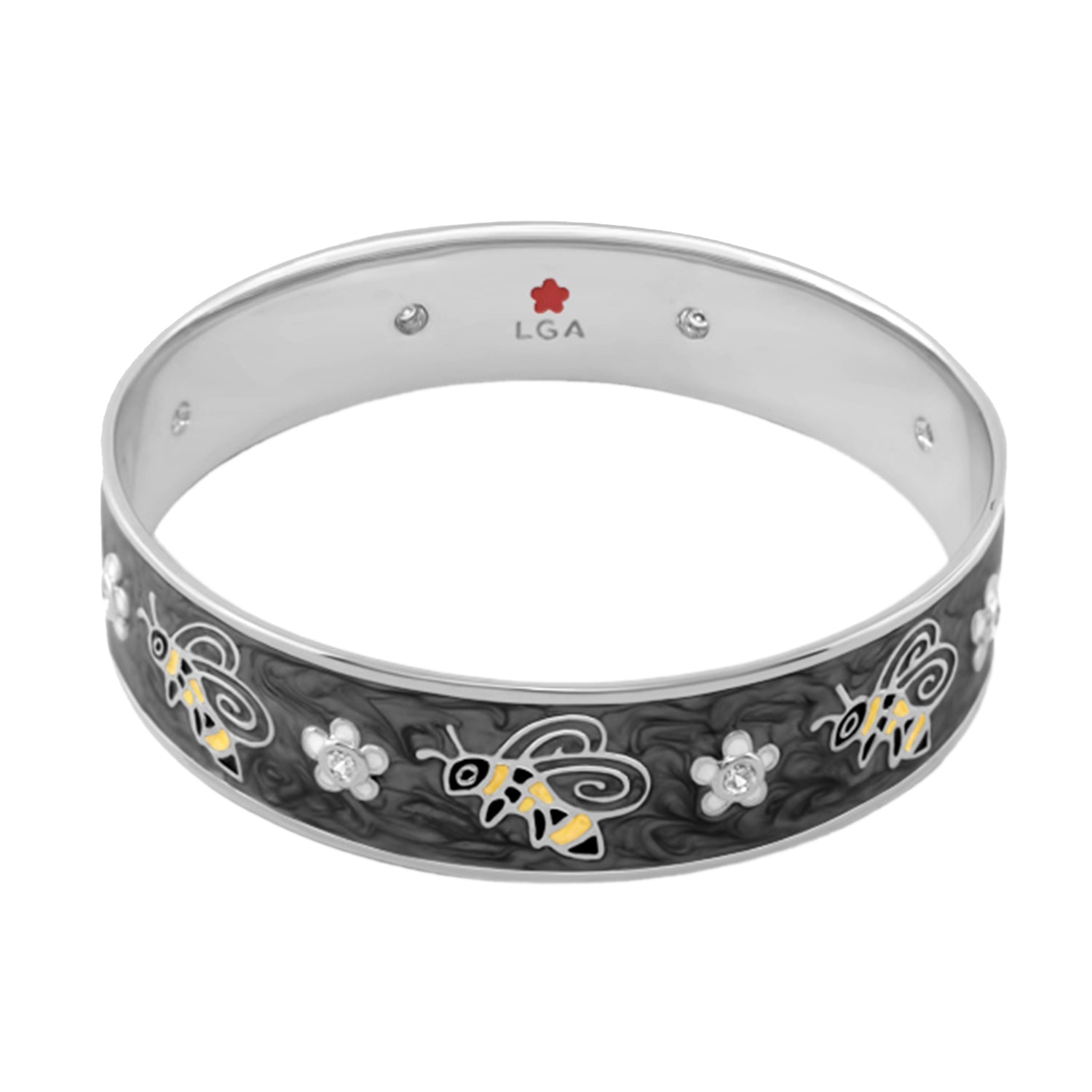 Animal Paradise Bangle Bee & Blossom bracelet by Lauren G Adams; silver with enamel butterflies on Tampa Home & Garden Store