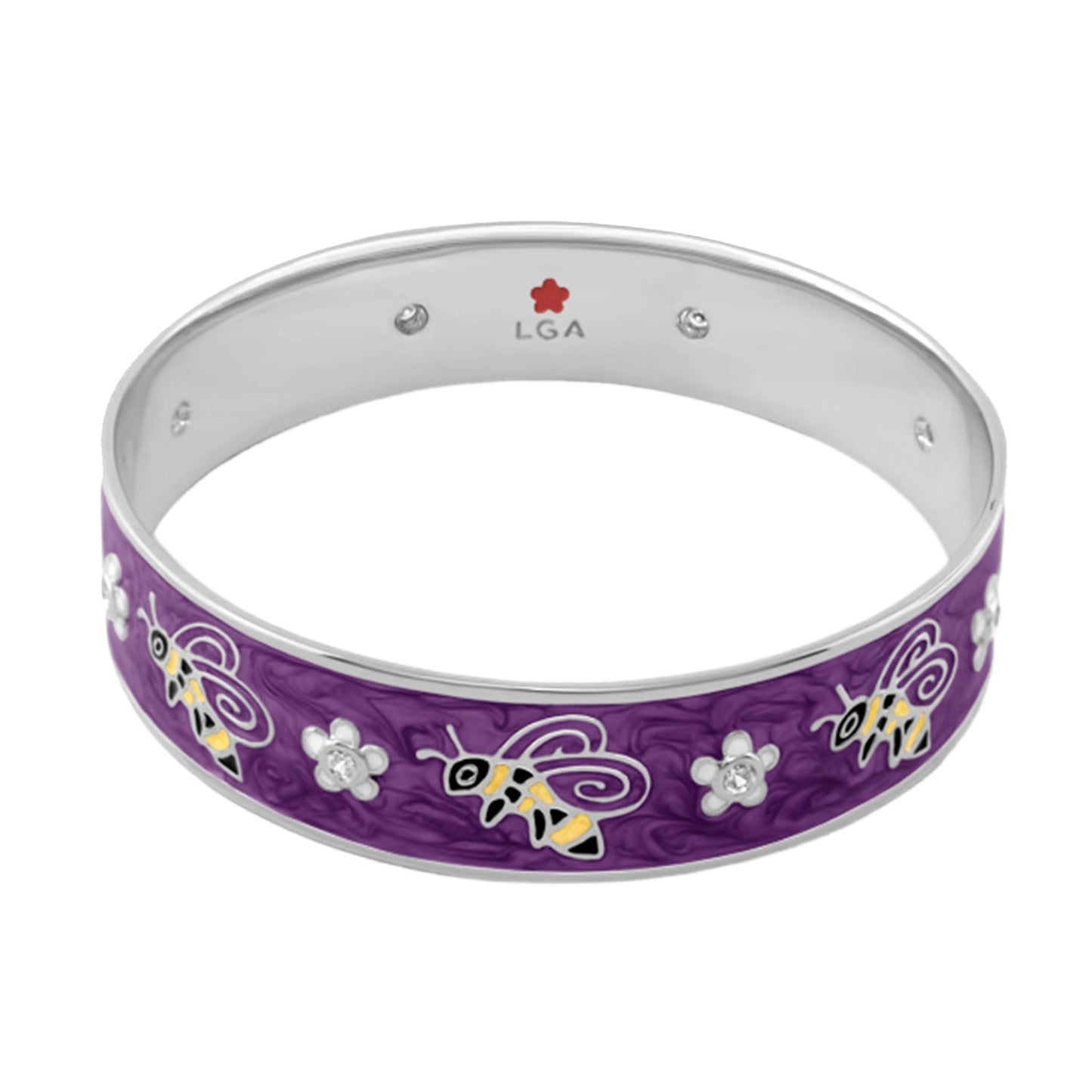 Animal Paradise Bangle Bee & Blossom bracelet in purple enamel with bees and flowers by LGA on Tampa Home & Garden Store