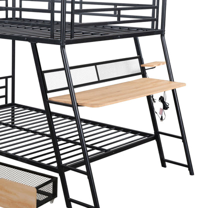 Full-size bunk bed with built-in desk, light, and 2 drawers in black by HouseOfZazla on Tampa Home & Garden Store