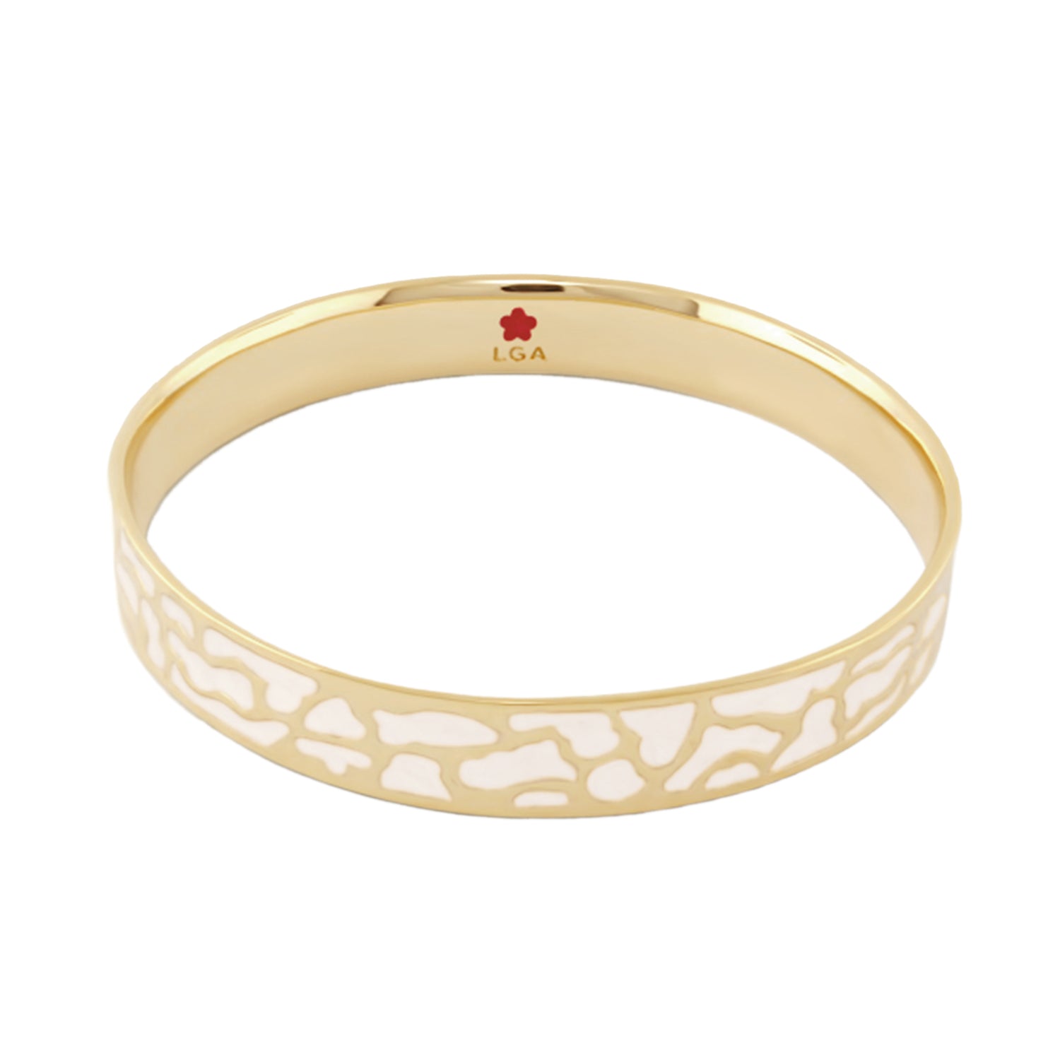 Animal Paradise Bangle — Giraffe Print gold bracelet with giraffe pattern; LGA logo inside on Tampa Home & Garden Store