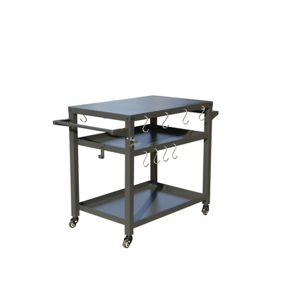 3-Shelf Outdoor Grill Table with Wheels in dark gray metal with hooks by HouseOfZazla on Tampa Home & Garden Store