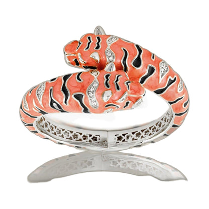 Animal Paradise Tiger Head Wrap enamel bracelet by Lauren G Adams, pink-orange tiger-striped wrap bangle on Tampa Home & Garden Store