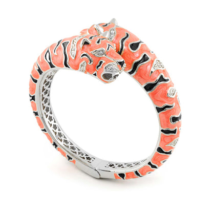 Animal Paradise Tiger Head Wrap enamel bracelet coral orange with black tiger stripes on Tampa Home & Garden Store