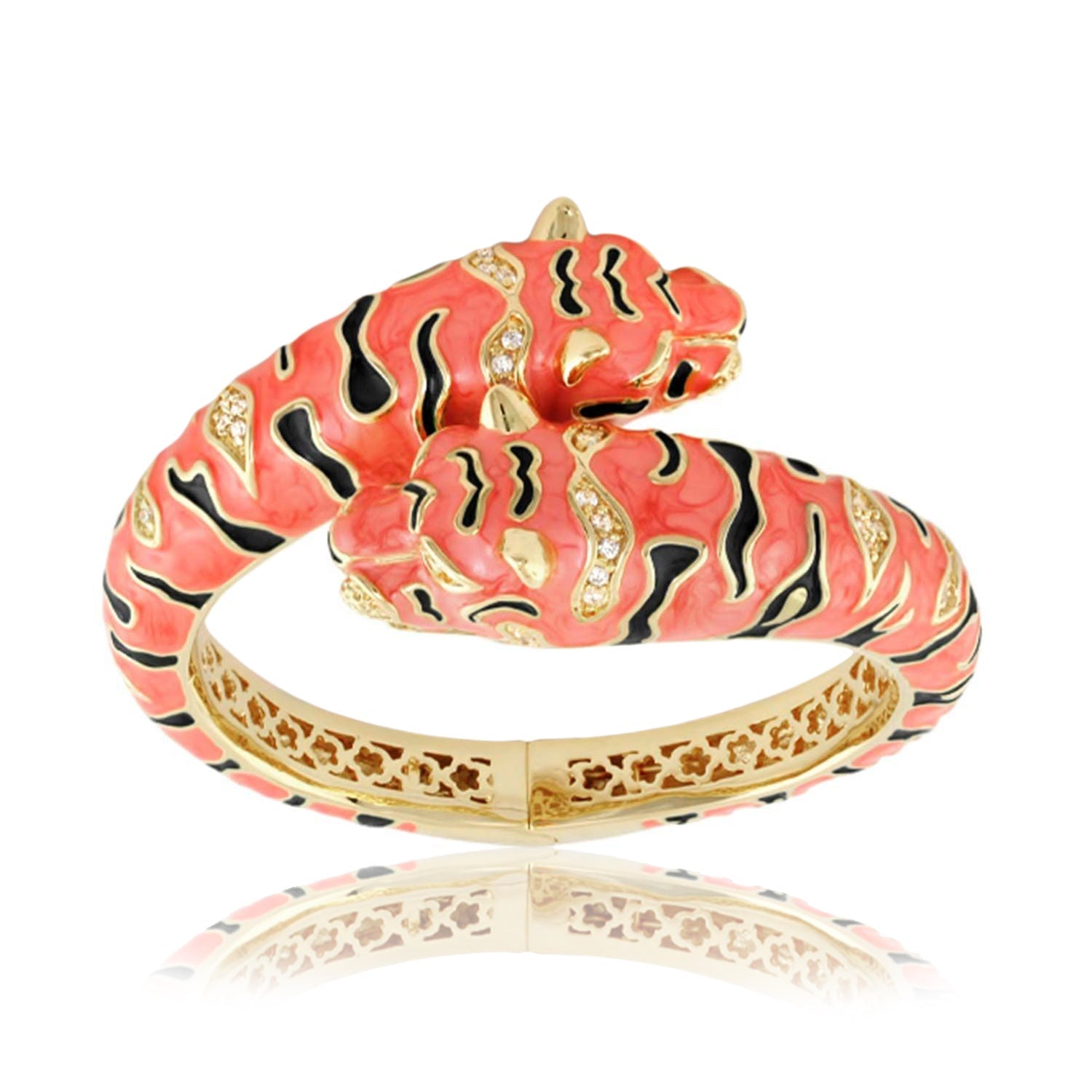 Animal Paradise Tiger Head Wrap enamel bracelet pink with gold-tone band Lauren G Adams on Tampa Home & Garden Store
