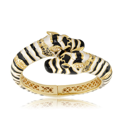 Animal Paradise Bangle Double Zebra bracelet by Lauren G Adams, black enamel with gold-tone on Tampa Home & Garden Store
