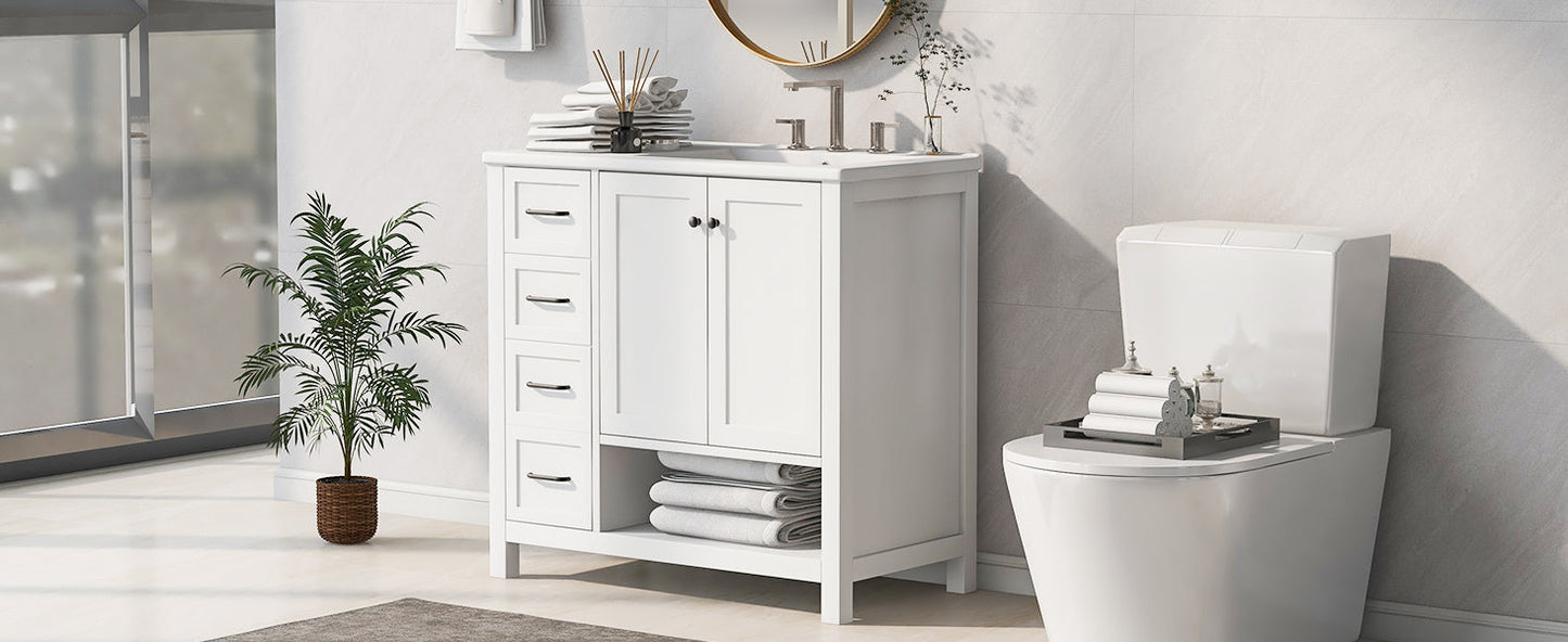 36-inch bathroom vanity with sink top and storage cabinet, white with drawers and cabinet on Tampa Home & Garden Store