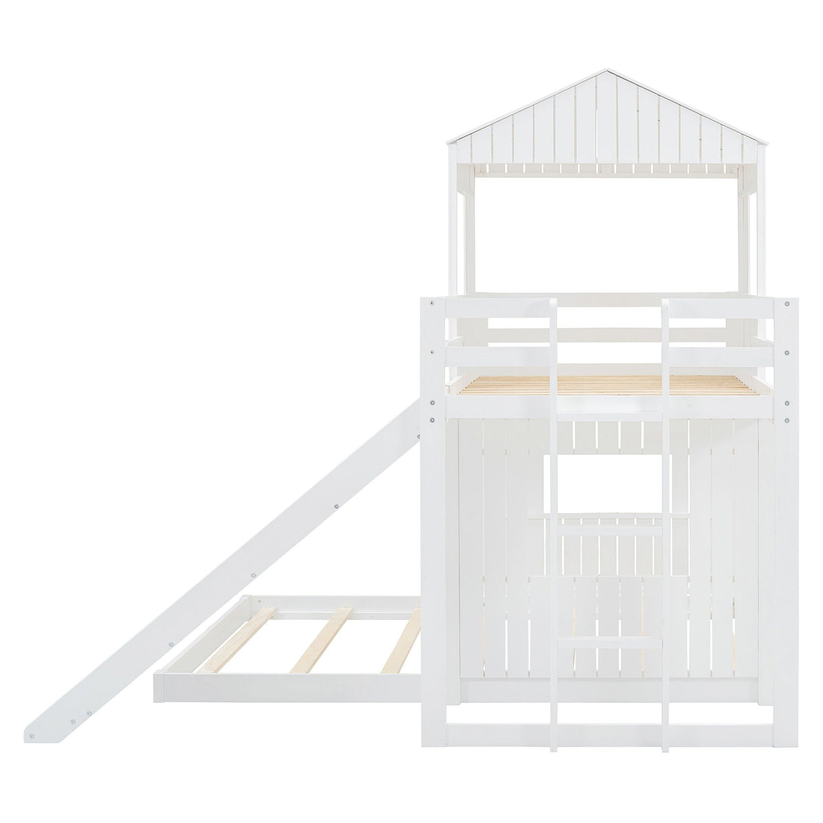 Loft Bunk Bed With Playhouse white wooden farmhouse finish with ladder and guardrails on Tampa Home & Garden Store