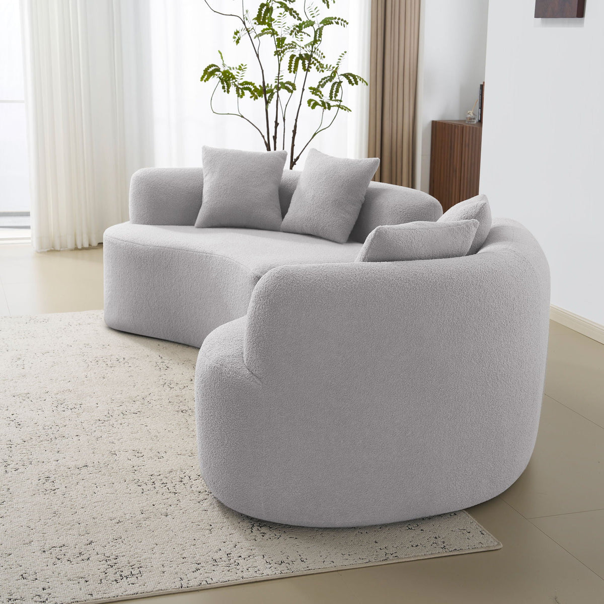 Curved 4-seater full compression sponge sofa in light gray fabric by HouseOfZazla on Tampa Home & Garden Store