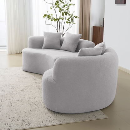 Curved 4-seater full compression sponge sofa in light gray fabric by HouseOfZazla on Tampa Home & Garden Store