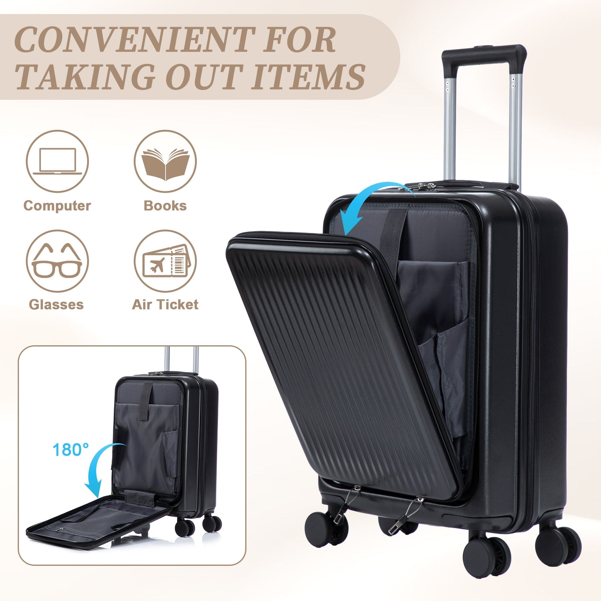 Luggage set 14' & 20' ABS spinner with cosmetic case by HouseOfZazla black finish on Tampa Home & Garden Store
