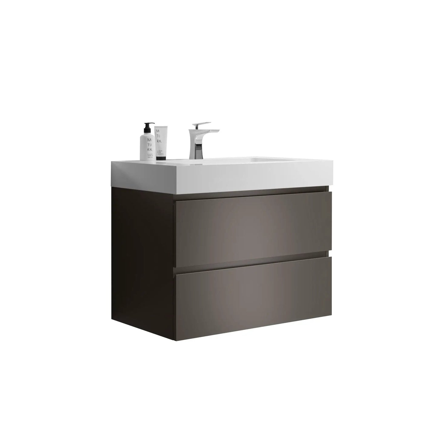 Alice bathroom vanity with sink, white top on two-tone floating vanity, chrome faucet on Tampa Home & Garden Store
