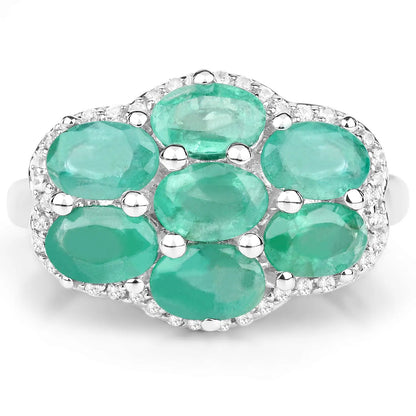 3.33ct Zambian emerald cluster ring with white zircon halo in .925 sterling silver on Tampa Home & Garden Store