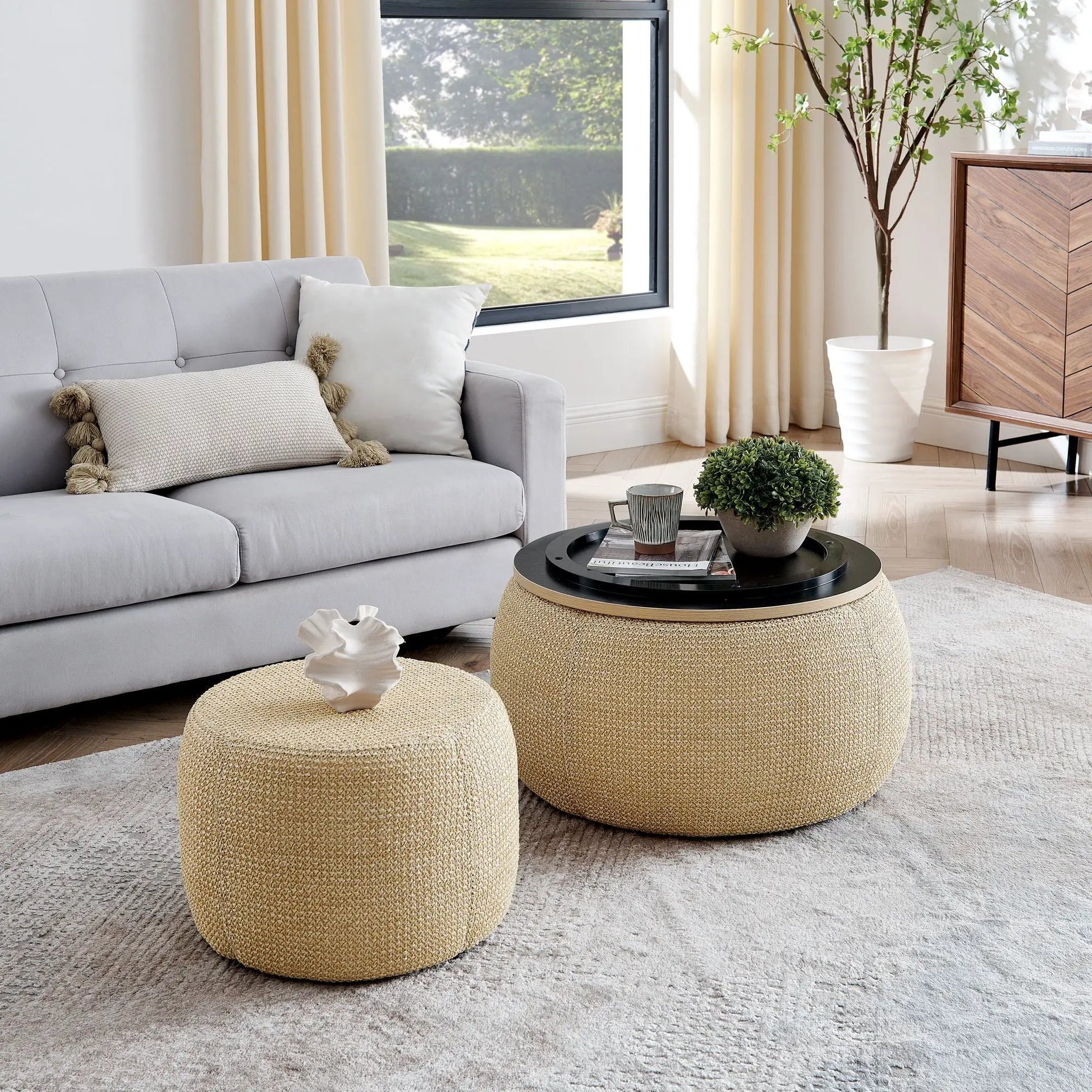 Round storage ottomans in wicker, 2-in-1 end table ottoman by Unique Piece Furniture on Tampa Home & Garden Store