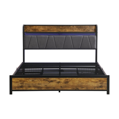 Led Bed Frame With Usb Charging and Storage