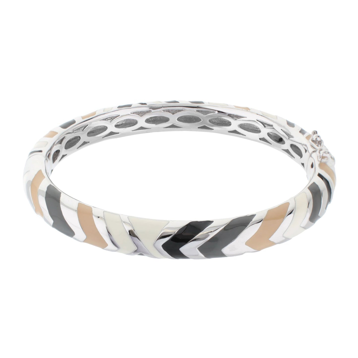Art Deco Stackable Bangle by Lauren G Adams, silver-tone with tan and white enamel mosaic on Tampa Home & Garden Store
