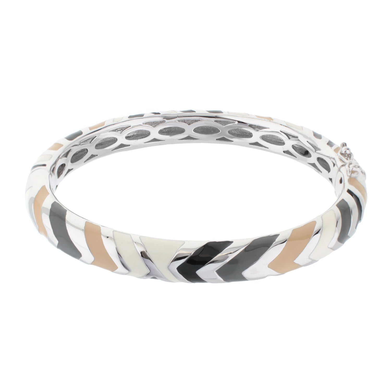 Art Deco Stackable Bangle by Lauren G Adams, silver-tone with tan and white enamel mosaic on Tampa Home & Garden Store